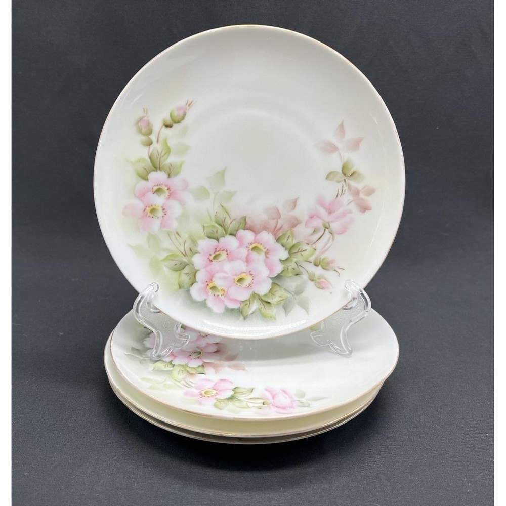 Vintage MZ Austria Hand Painted Wild Rose Porcelain Plates Set of 4 F Folian